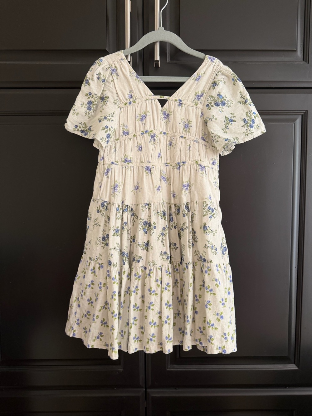 Zara Kids Cream Tiered Dress with Blue Floral Print